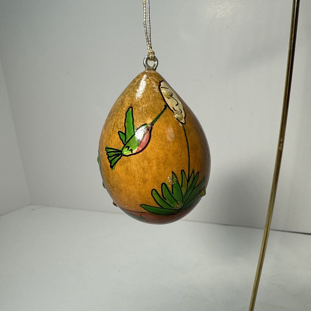 Small hand painted Hummingbird signed Sly‎ Short Gourd Ornament southwest Style